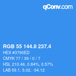 カラーコード: RGB 55 144.8 237.4 | qconv.com