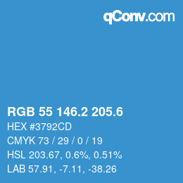 カラーコード: RGB 55 146.2 205.6 | qconv.com