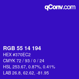 Color code: RGB 55 14 194 | qconv.com