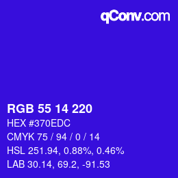 Color code: RGB 55 14 220 | qconv.com