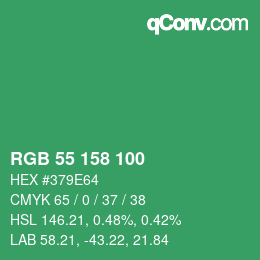 カラーコード: RGB 55 158 100 | qconv.com