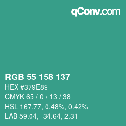 Color code: RGB 55 158 137 | qconv.com