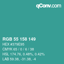 Color code: RGB 55 158 149 | qconv.com