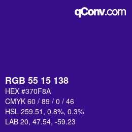 Farbcode: RGB 55 15 138 | qconv.com