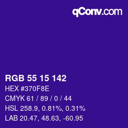 Color code: RGB 55 15 142 | qconv.com