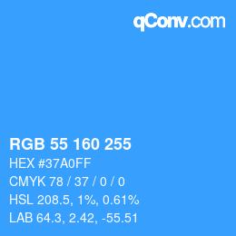Color code: RGB 55 160 255 | qconv.com