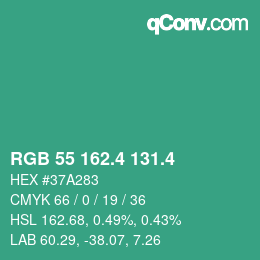 カラーコード: RGB 55 162.4 131.4 | qconv.com