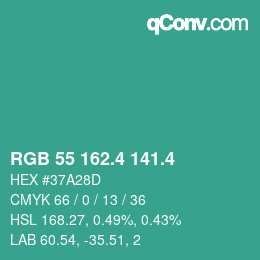 カラーコード: RGB 55 162.4 141.4 | qconv.com