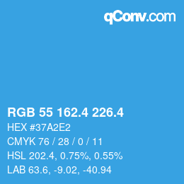 カラーコード: RGB 55 162.4 226.4 | qconv.com