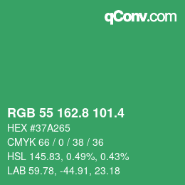 カラーコード: RGB 55 162.8 101.4 | qconv.com