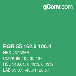 カラーコード: RGB 55 162.8 106.4 | qconv.com