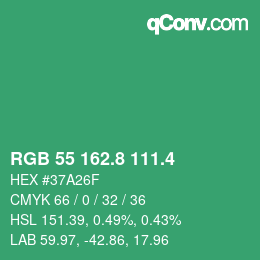 カラーコード: RGB 55 162.8 111.4 | qconv.com