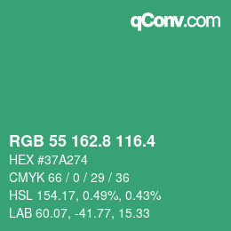 カラーコード: RGB 55 162.8 116.4 | qconv.com