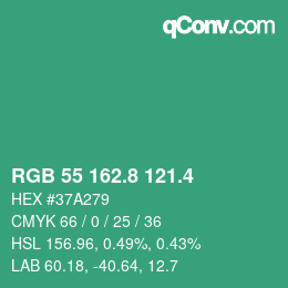 カラーコード: RGB 55 162.8 121.4 | qconv.com