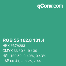 カラーコード: RGB 55 162.8 131.4 | qconv.com