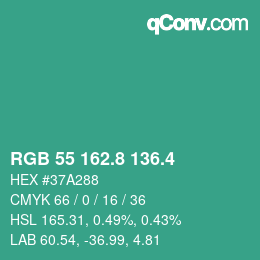 カラーコード: RGB 55 162.8 136.4 | qconv.com