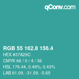 カラーコード: RGB 55 162.8 156.4 | qconv.com