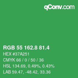 カラーコード: RGB 55 162.8 81.4 | qconv.com