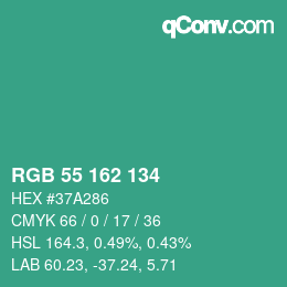 Color code: RGB 55 162 134 | qconv.com