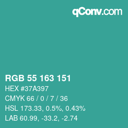 Color code: RGB 55 163 151 | qconv.com
