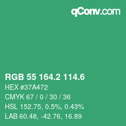 カラーコード: RGB 55 164.2 114.6 | qconv.com