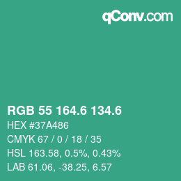 カラーコード: RGB 55 164.6 134.6 | qconv.com