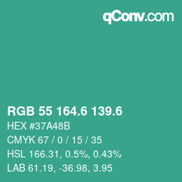 カラーコード: RGB 55 164.6 139.6 | qconv.com