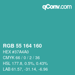 カラーコード: RGB 55 164 160 | qconv.com