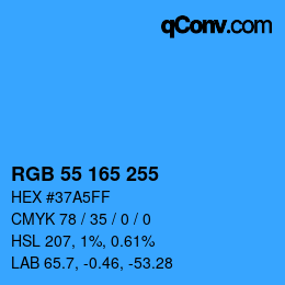 Color code: RGB 55 165 255 | qconv.com