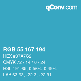 颜色代码: RGB 55 167 194 | qconv.com