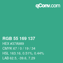 Color code: RGB 55 169 137 | qconv.com