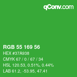 Color code: RGB 55 169 56 | qconv.com
