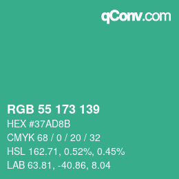 カラーコード: RGB 55 173 139 | qconv.com