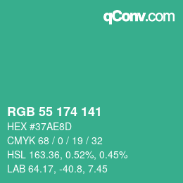 Color code: RGB 55 174 141 | qconv.com