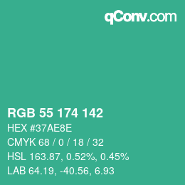 Color code: RGB 55 174 142 | qconv.com