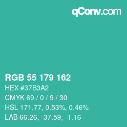 Color code: RGB 55 179 162 | qconv.com