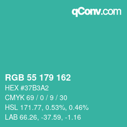 Color code: RGB 55 179 162 | qconv.com