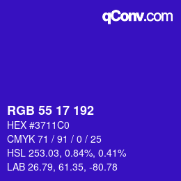 Color code: RGB 55 17 192 | qconv.com