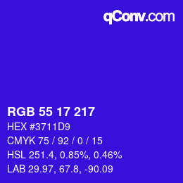 Color code: RGB 55 17 217 | qconv.com