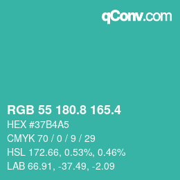 カラーコード: RGB 55 180.8 165.4 | qconv.com
