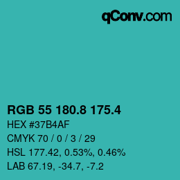 カラーコード: RGB 55 180.8 175.4 | qconv.com