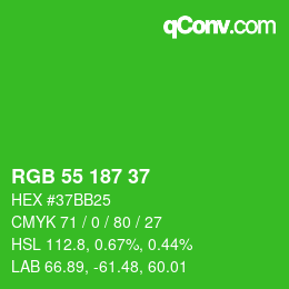 カラーコード: RGB 55 187 37 | qconv.com