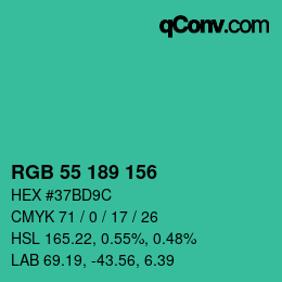 Color code: RGB 55 189 156 | qconv.com