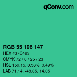 Color code: RGB 55 196 147 | qconv.com