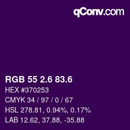 カラーコード: RGB 55 2.6 83.6 | qconv.com