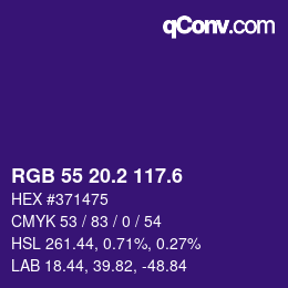カラーコード: RGB 55 20.2 117.6 | qconv.com