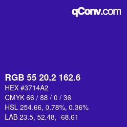 カラーコード: RGB 55 20.2 162.6 | qconv.com