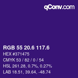 カラーコード: RGB 55 20.6 117.6 | qconv.com