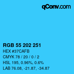 カラーコード: RGB 55 202 251 | qconv.com