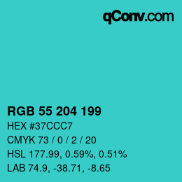 Color code: RGB 55 204 199 | qconv.com